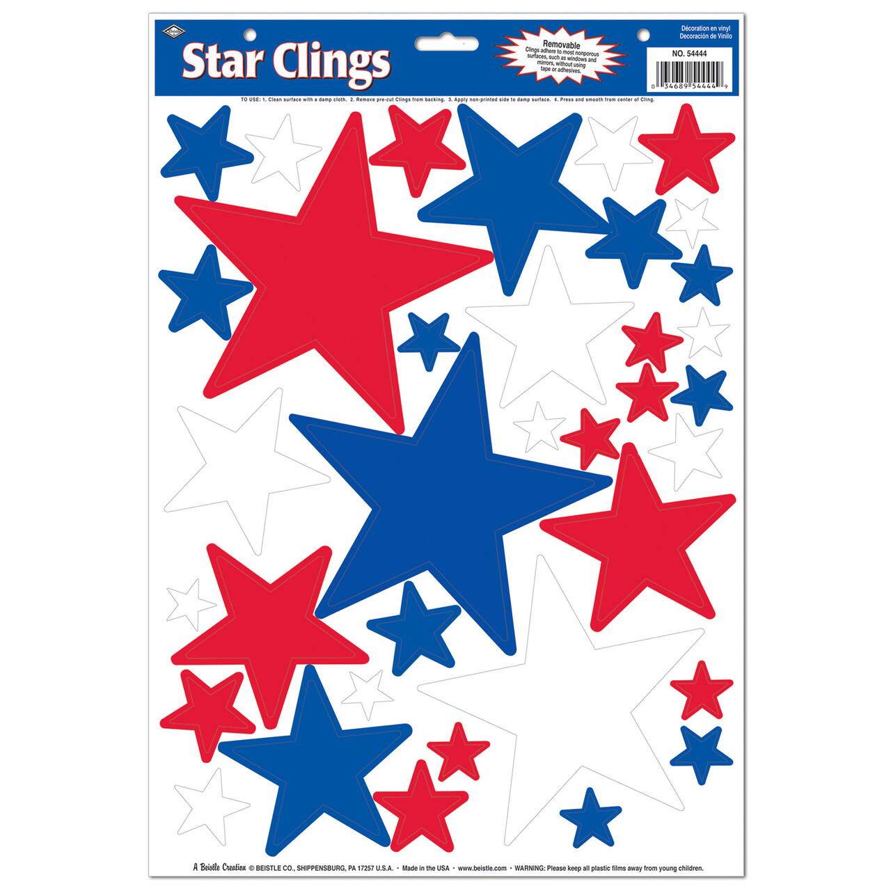 Beistle Red, White & Blue Star Clings Sheets, 3ct.